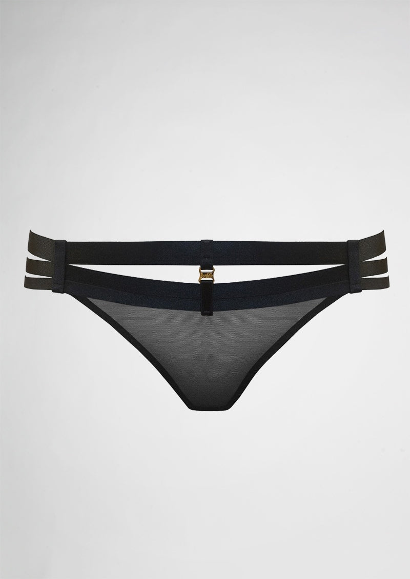 Art Deco Multi Strap Thong Black