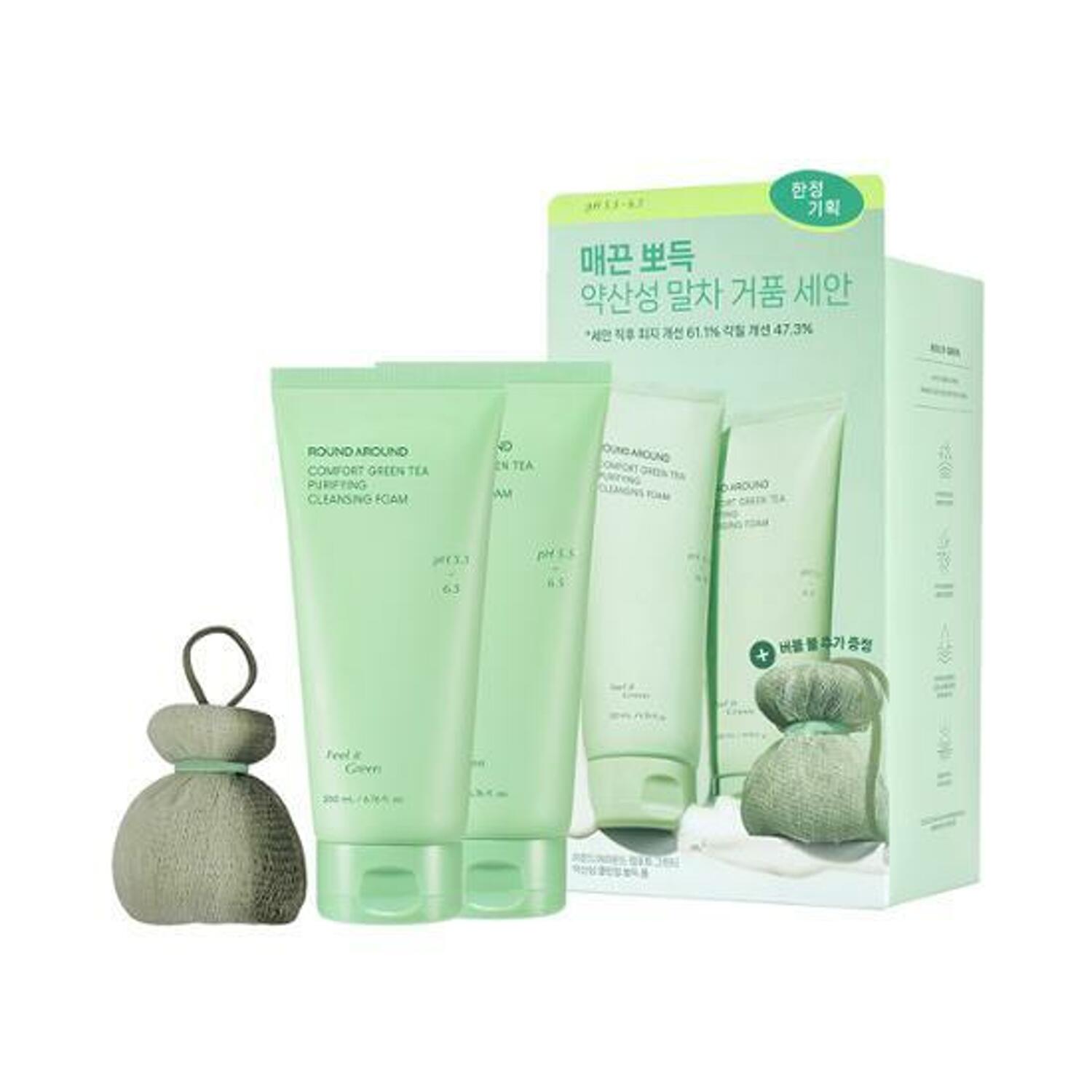 ROUND AROUND Comfort Green Tea Arındırıcı Temizleme Köpüğü 200ml+200ml+Matcha Bubble Ball (Çift SET)