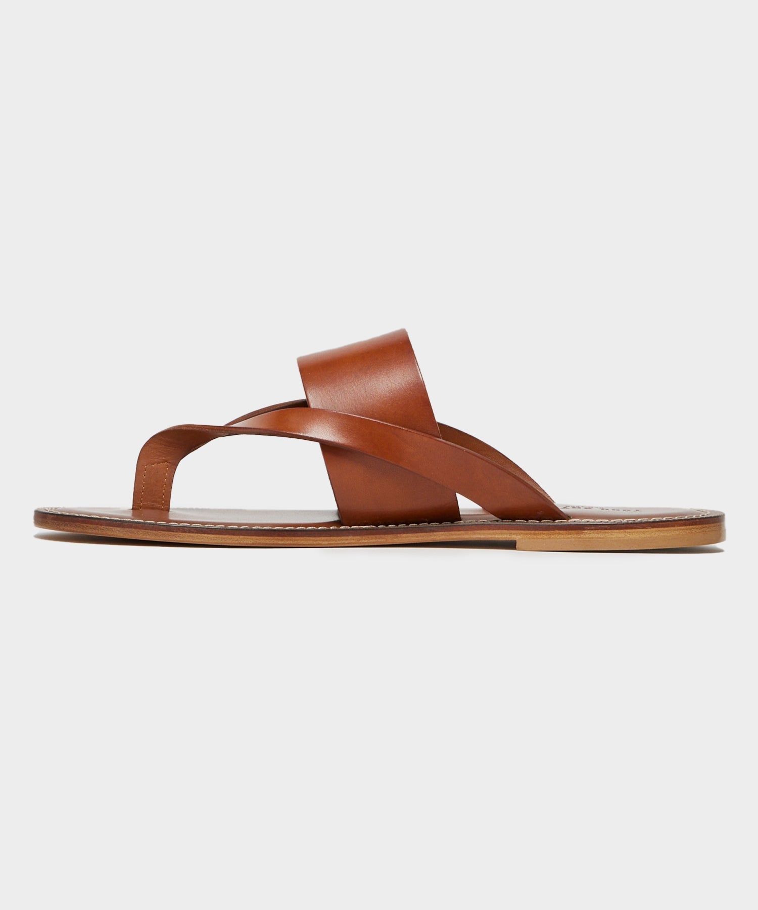 Tuscan Leather Thong Cross Sandal in Warm Cognac