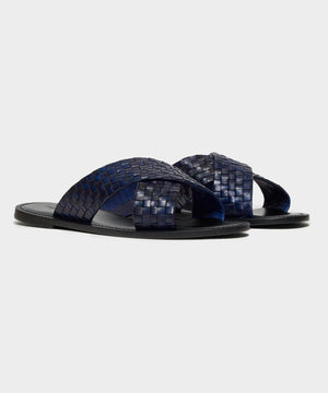 Tuscan Leather Woven Crisscross Sandal in Navy / Black