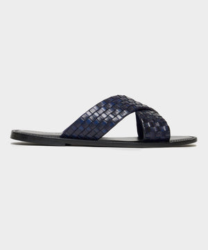 Tuscan Leather Woven Crisscross Sandal in Navy / Black